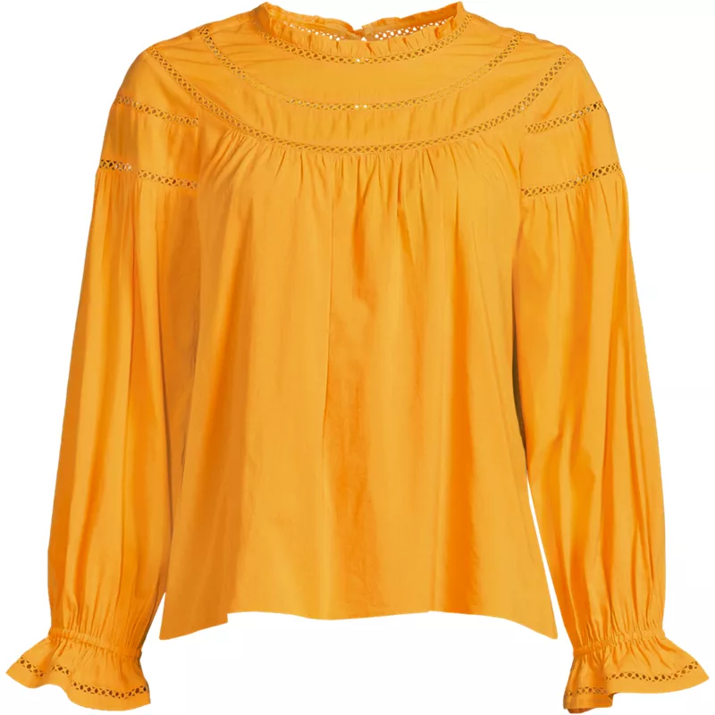 Women's Plus Size Cotton Voile Long Sleeve Crew Neck Top, Front