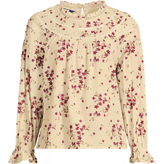 Women's Cotton Voile Long Sleeve Crew Neck Top - primary