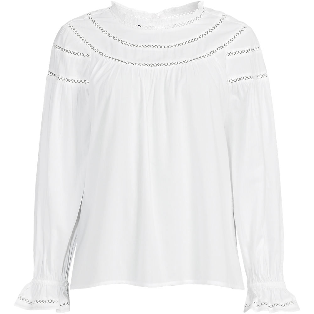 Cotton-Modal Voile Top, Women, size: 1XL, plus, White, Cotton-blend/Rayon-blend/Cotton Modal, by Lands' End