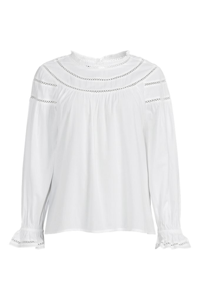 Women's Cotton Voile Long Sleeve Crew Neck Top - Lands' End - White - XS