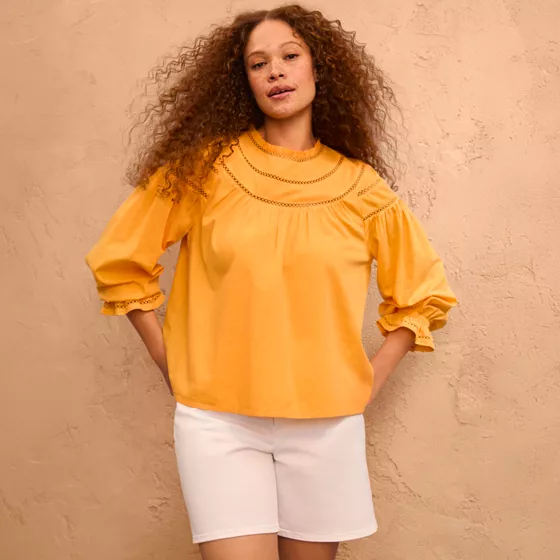 Women's Cotton Voile Long Sleeve Crew Neck Top - primary
