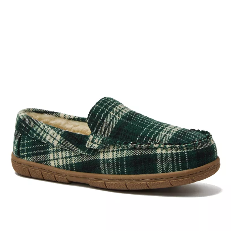 Women's Fuzzy Lined Plaid Moccasin Slippers, alternative image