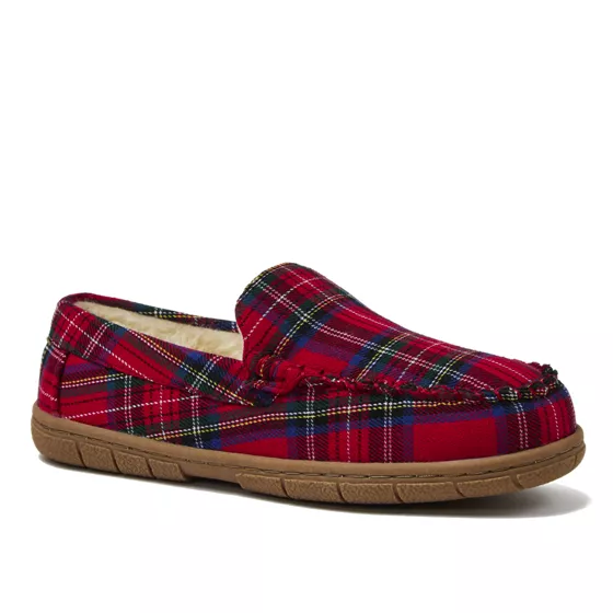 Women's Fuzzy Lined Plaid Moccasin Slippers - primary