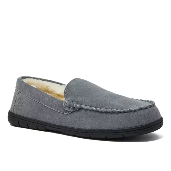 Men's Fuzzy Lined Suede Moccasin Slippers - primary