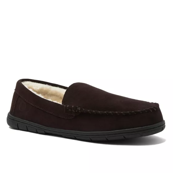 Men's Fuzzy Lined Suede Moccasin Slippers - primary