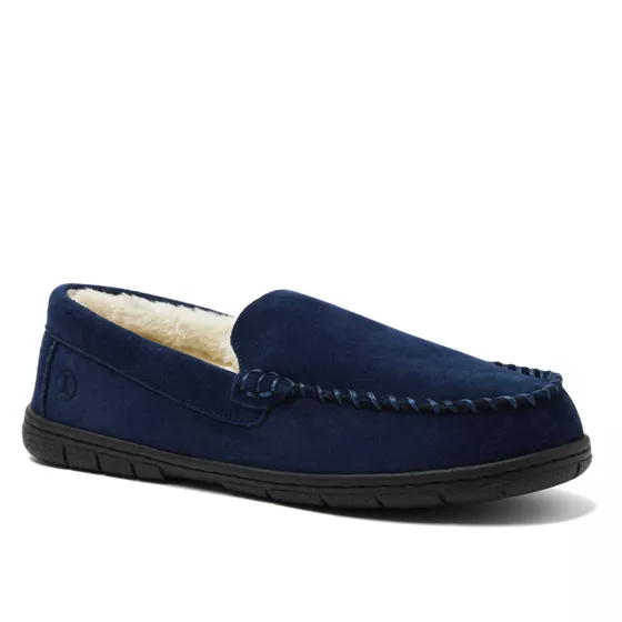 Men's Fuzzy Lined Suede Moccasin Slippers - primary
