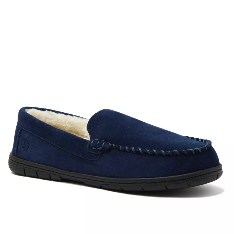Men's Fuzzy Lined Suede Moccasin Slippers, alternative image