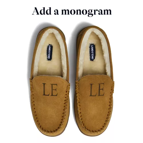 Men's Fuzzy Lined Suede Moccasin Slippers, alternative image