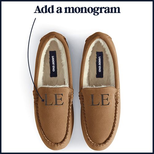 Men's Fuzzy Lined Suede Moccasin Slippers, alternative image