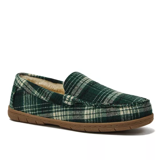 Men's Fuzzy Lined Plaid Flannel Moccasin Slippers - primary