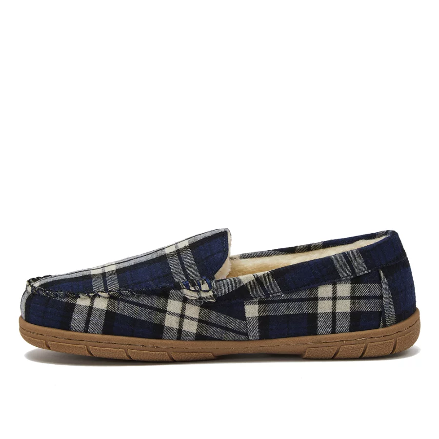 Men's Fuzzy Lined Plaid Flannel Moccasin Slippers view 3