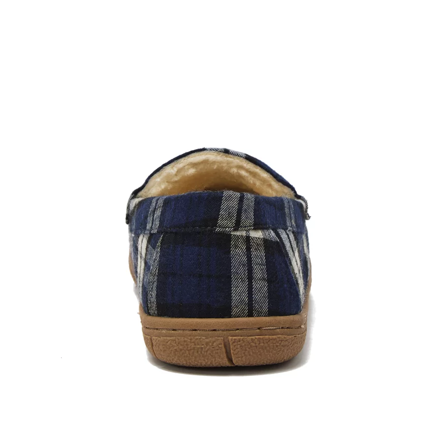 Men's Fuzzy Lined Plaid Flannel Moccasin Slippers view 4