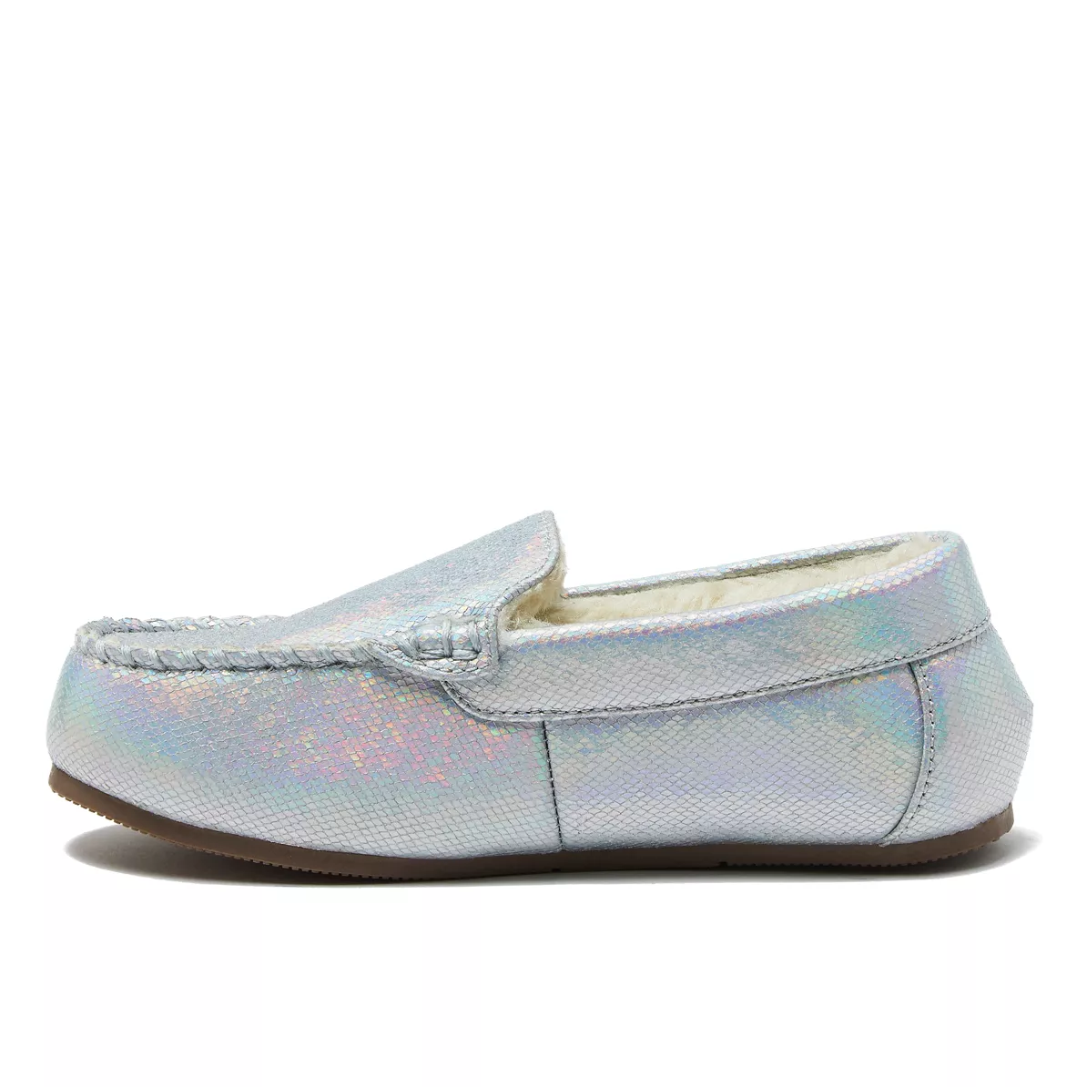 Kids Fuzzy Lined Shimmer Moccasin Slippers