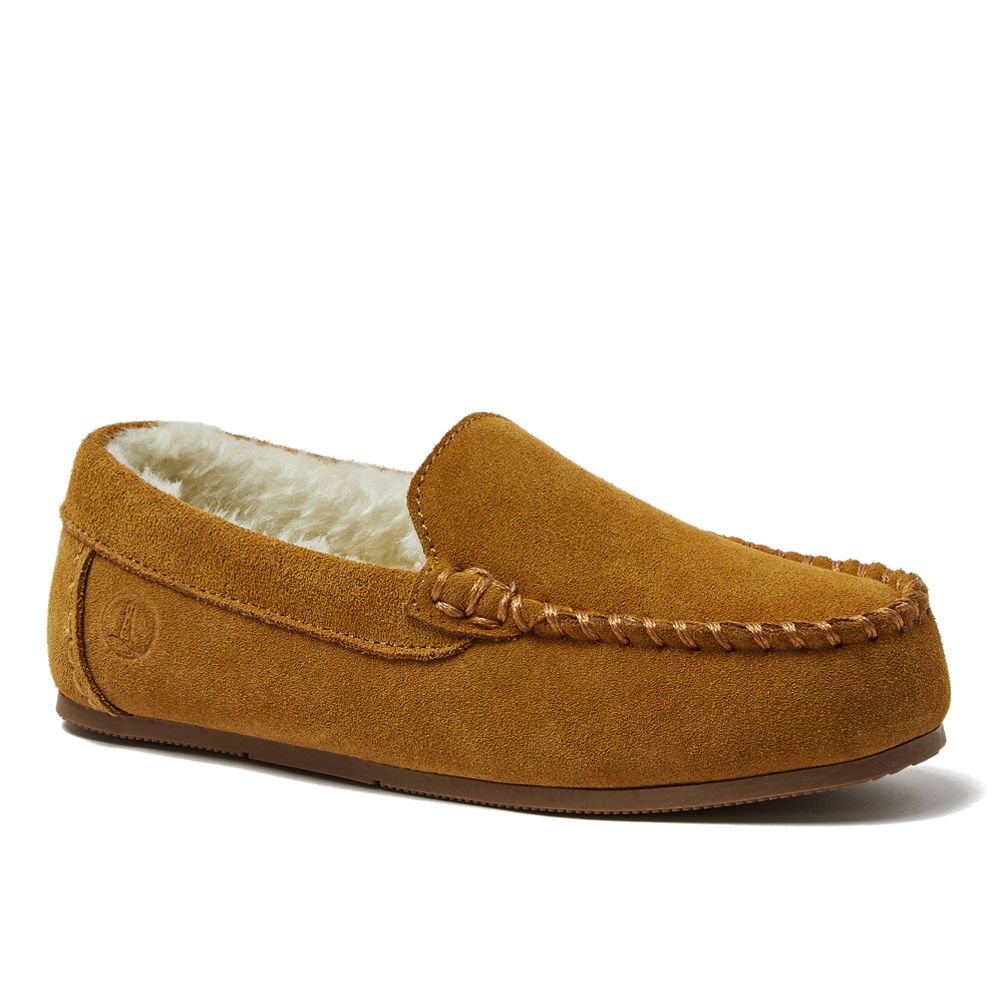 Kids Fuzzy Lined Suede Moccasin Slippers Lands End