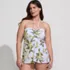 Women's Plus Size Ruched Multi-Way Mini Swim Dress Swimsuit, Front