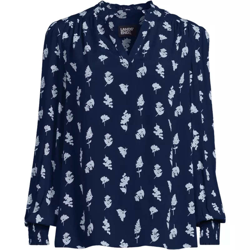 Women's Crepe Split Neck Popover Top, Front