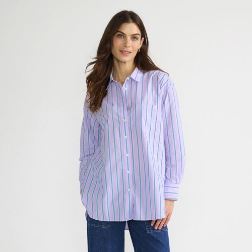 Women's Poplin Oversized Button Down Shirt, Front