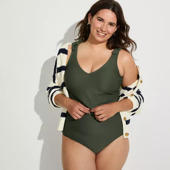 Women's Chlorine Resistant Ottoman Rib High Waisted Bikini Bottoms - primary