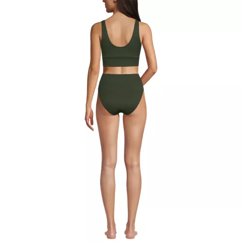 Women's Tugless Ribbed Midkini and High Waisted Bottom Swimsuit Set, Back