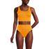 Women's Tugless Ribbed Midkini and High Waisted Bottom Swimsuit Set, Front