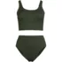 Women's Tugless Ribbed Midkini and High Waisted Bottom Swimsuit Set, Front