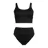 Women's Tugless Ribbed Midkini and High Waisted Bottom Swimsuit Set, Front