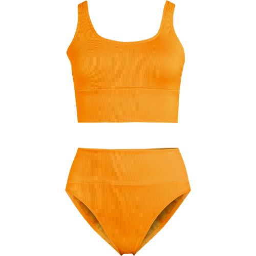 Women's Tugless Ribbed Midkini and High Waisted Bottom Swimsuit Set