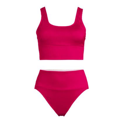 Women's Tugless Ribbed Tankini Top and High Waisted Bottom Swimsuit Set - image 3