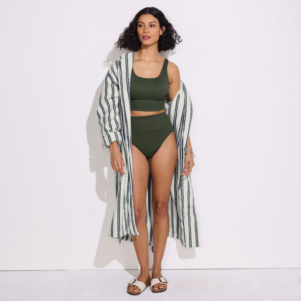 Women's Tugless Ribbed Midkini and High Waisted Bottom Swimsuit