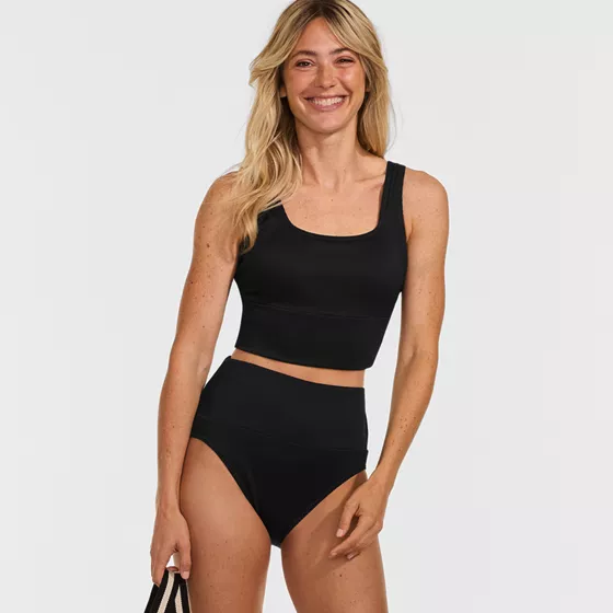 Women's Tugless Ribbed Midkini and High Waisted Bottom Swimsuit Set - primary