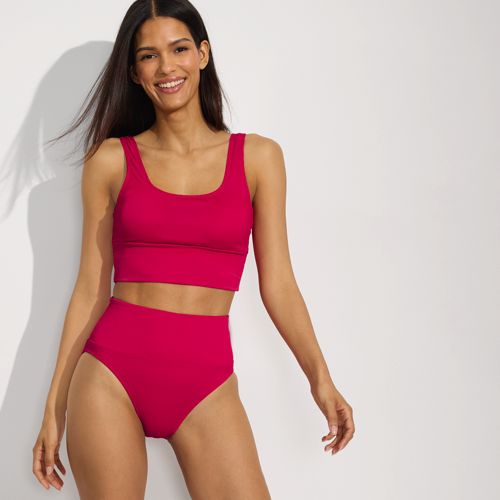 Women's Tugless Ribbed Tankini Top and High Waisted Bottom Swimsuit Set