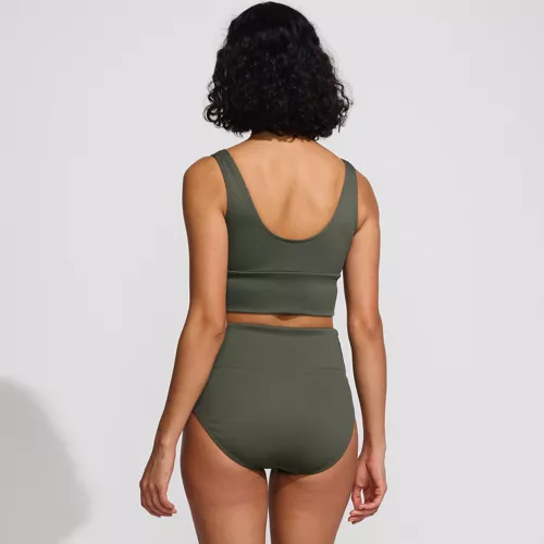 Women's Tugless Ribbed Midkini and High Waisted Bottom Swimsuit Set, Back