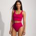 Women's Tugless Ribbed Tankini Top and High Waisted Bottom Swimsuit Set, Front