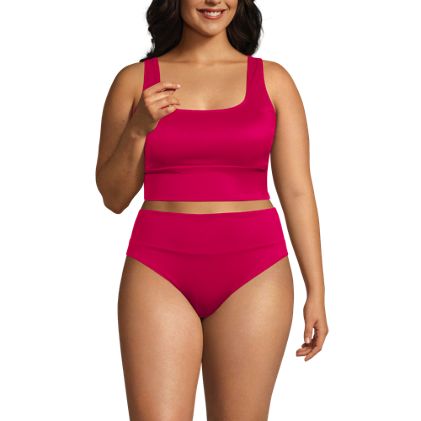 Women's Plus Size Tugless Ribbed Tankini Top and High Waisted Bottom Swimsuit Set - image 1