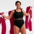 Women's Plus Size Tugless Ribbed Midkini and High Waisted Bottom Swimsuit Set, alternative image