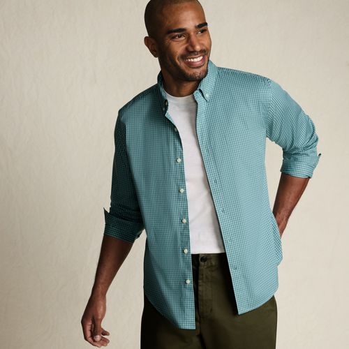Buttondown Ultimate Shirt, Tailored Fit, Men, size: L, regular, Green, Spandex/Cotton-blend/Poly-blend, by Lands' End