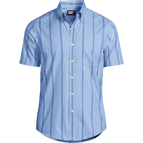  Lands' End Ultimativ-hemd Mit Kurzen ärmeln, Classic Fit, Herren, Größe:44-46 Regular, Blau, Elasthan/baumwoll-mischung/polyester-mischung, By Lands' End 
