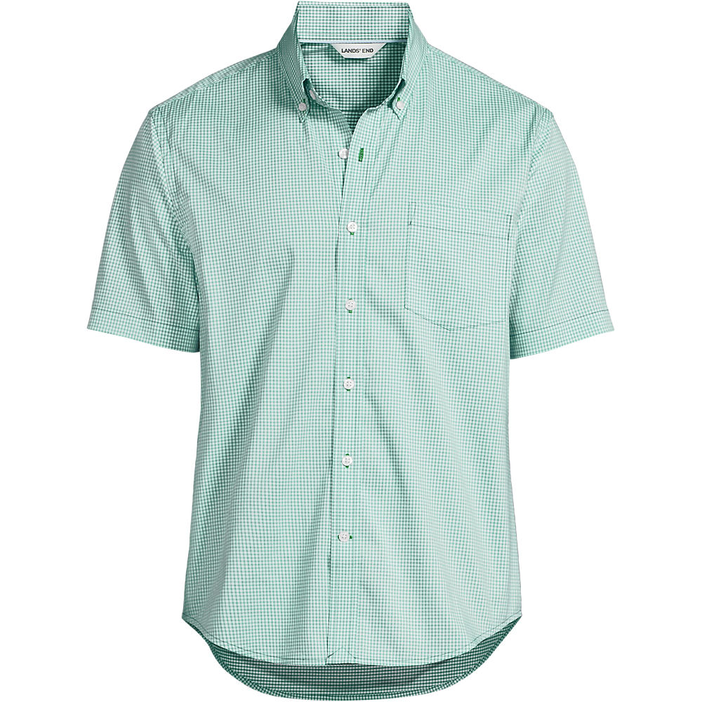 Short Sleeve Buttondown Ultimate Shirt, Men, size: M, regular, Green, Spandex/Cotton-blend/Poly-blend, by Lands' End