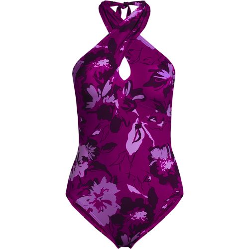 Women's Criss Cross Halter One Piece Swimsuit, Front