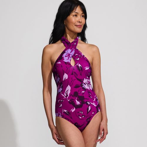 Women's Criss Cross Halter One Piece Swimsuit, Front