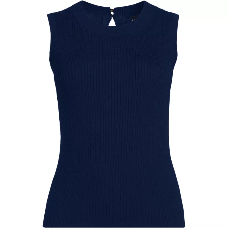 Women's Plus Size Fine Gauge Baby Cable Crew Neck Sleeveless Sweater - Set Top, Front