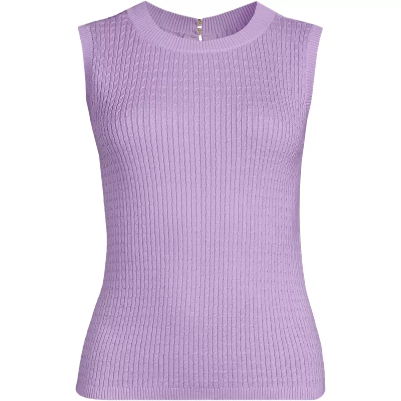 Women's Petite Fine Gauge Baby Cable Crew Neck Sleeveless Sweater - Set Top, Front