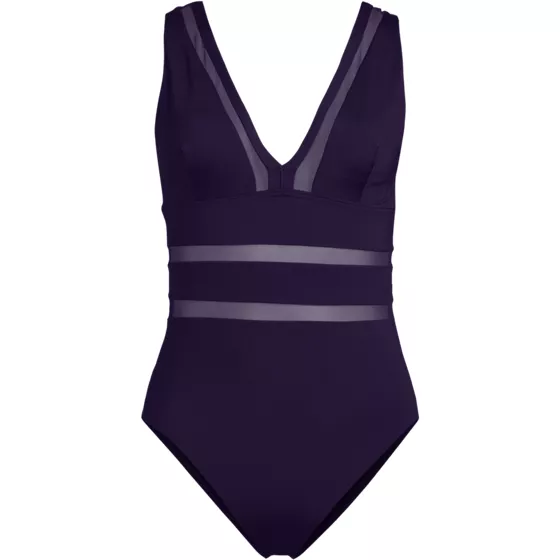 Women's Mesh Plunge High Leg One Piece Swimsuit - primary