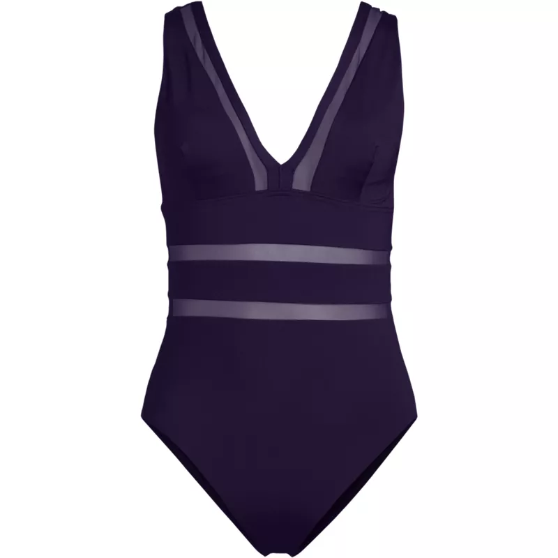 Women's Mesh Plunge High Leg One Piece Swimsuit, Front