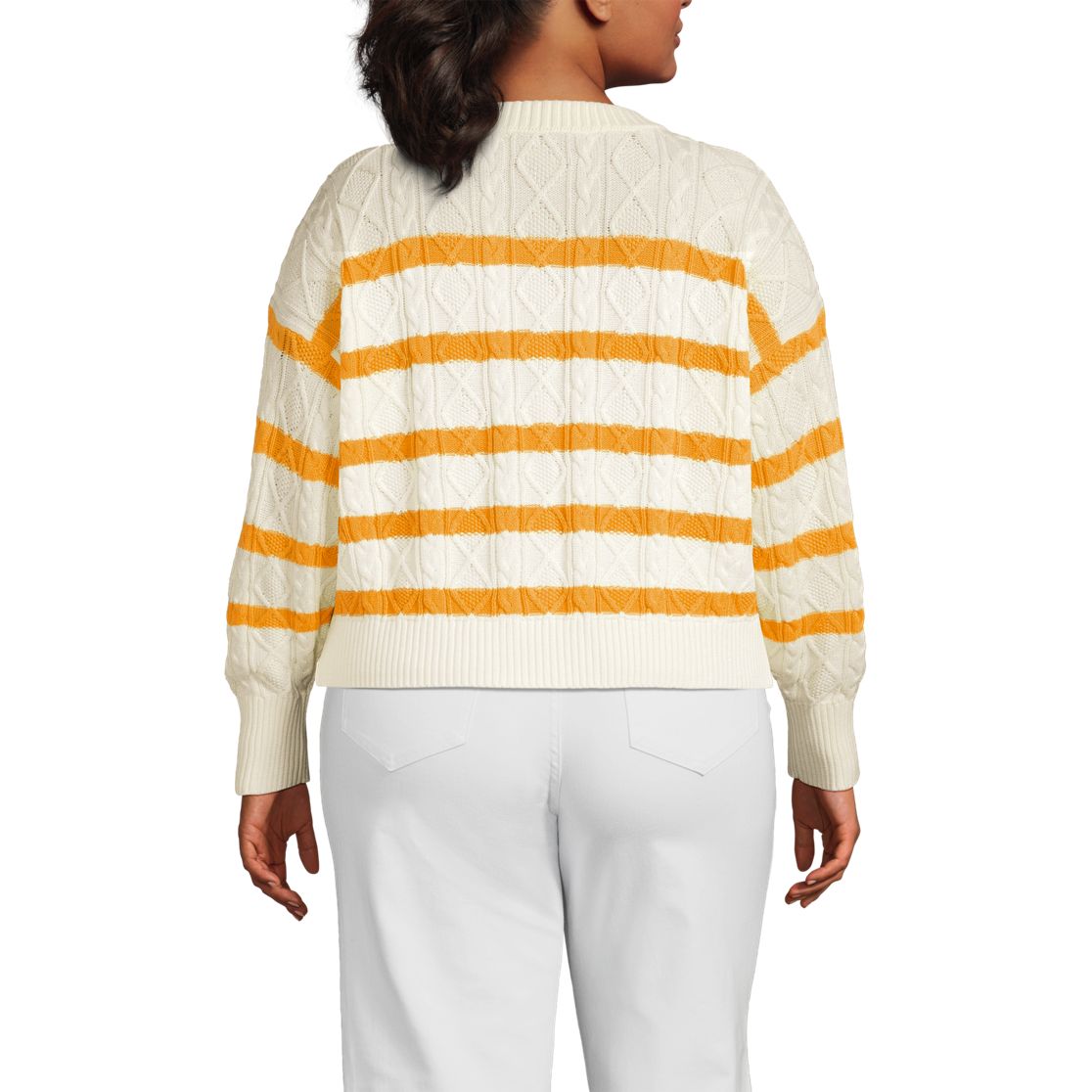Women's Plus Size Drifter Aran Cable Relaxed Crew Neck Cardigan Sweater