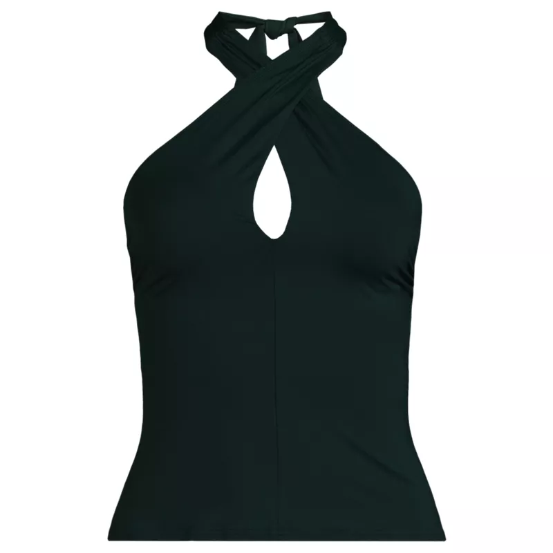 Women's Plus Size Criss Cross Halter Tankini Top, Front