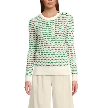 Women's Cotton Viscose Button Shoulder Modern Crew Sweater - image 3
