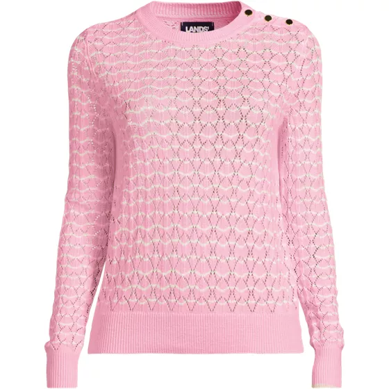 Women's Petite Cotton Viscose Button Shoulder Modern Crew Sweater - primary