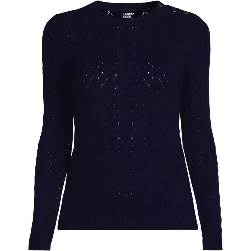 Women's Cotton Viscose Button Shoulder Modern Crew Sweater, Front