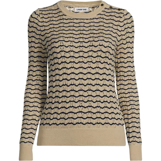 Women's Cotton Viscose Button Shoulder Modern Crew Sweater - primary